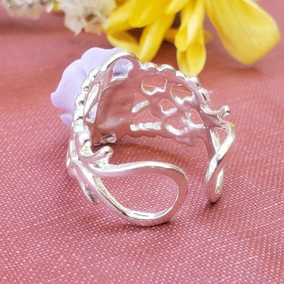 Silver Lavender Rose Lace Ring - Picture 4 of 8